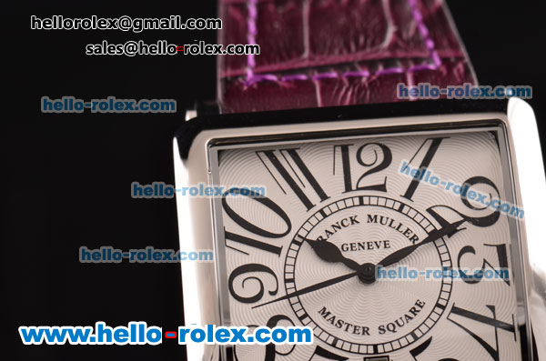 Franck Muller Master Square Swiss Quartz Steel Case with Numeral Markers White Dial and Purple Leather Strap - Click Image to Close